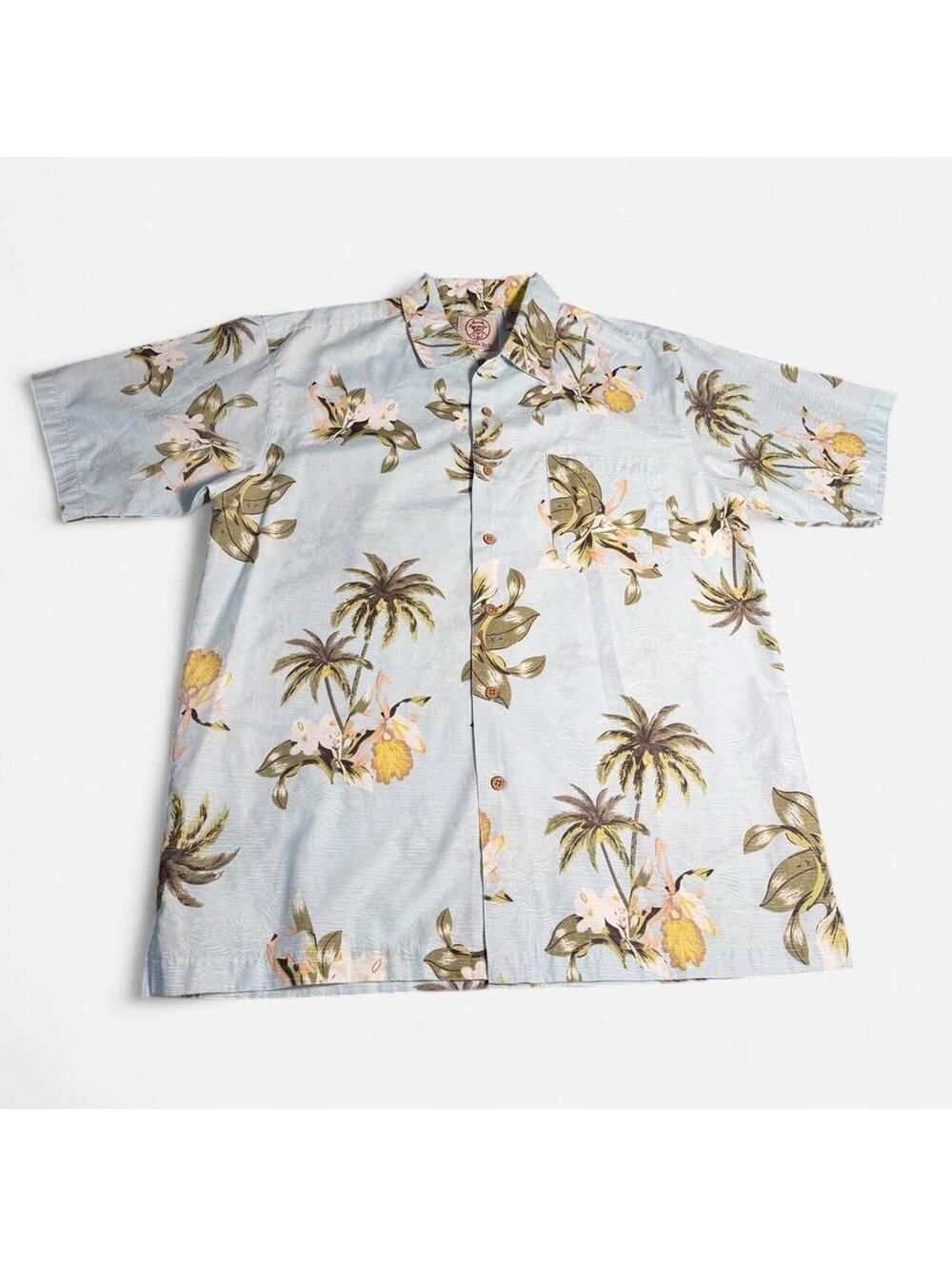Vintage Panama Jack Hawaiian Shirt Mens Large Blue Tropical Palm Floral Aloha